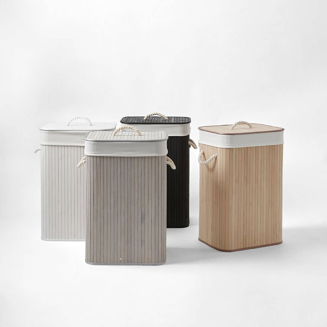 Modular Hamper Collapsible Grey Bamboo Hamper with Rope Handles | Bed Bath N' Table