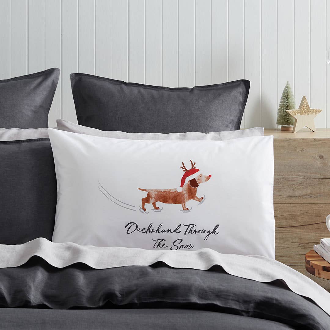 Shop Dachshund Snow Standard Pillowcase Online | Bed Bath N' Table