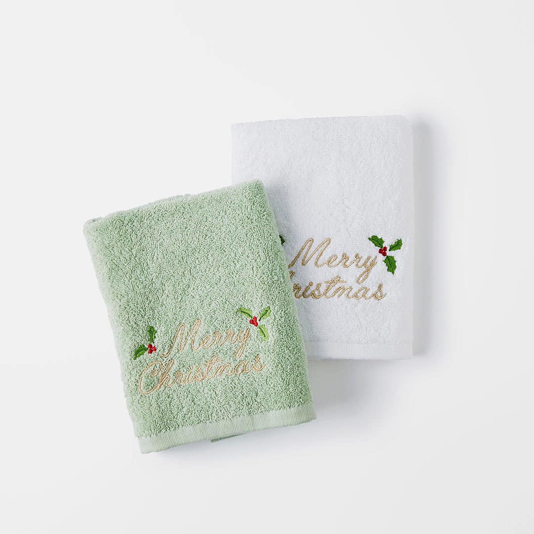 Shop Merry Christmas Embroidered Hand Towel Set Of 2 Online Bed Bath N Table