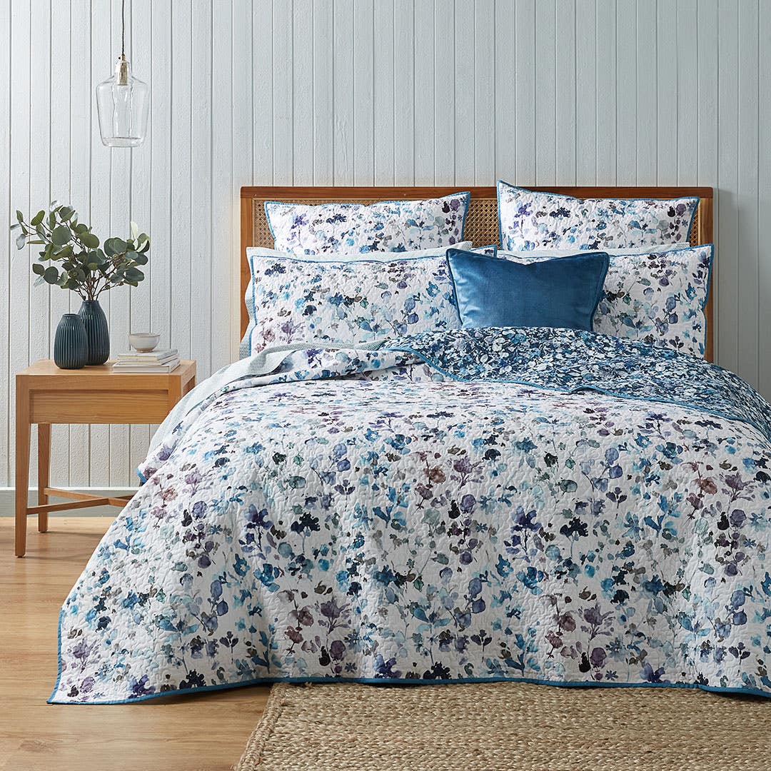 Blue and top white coverlet