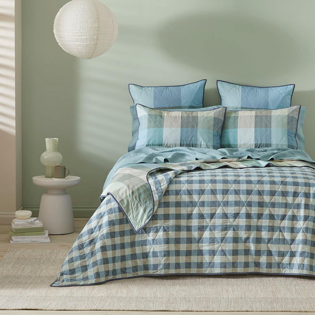 Shop Lando Reversible Coverlet - Blue/Green Online | Bed Bath N' Table