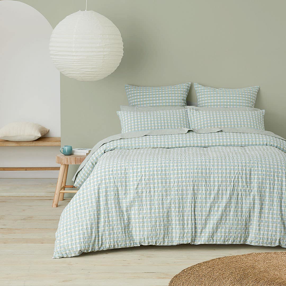 Shop Leah Quilt Cover Sage Blue Check Online Bed Bath N Table