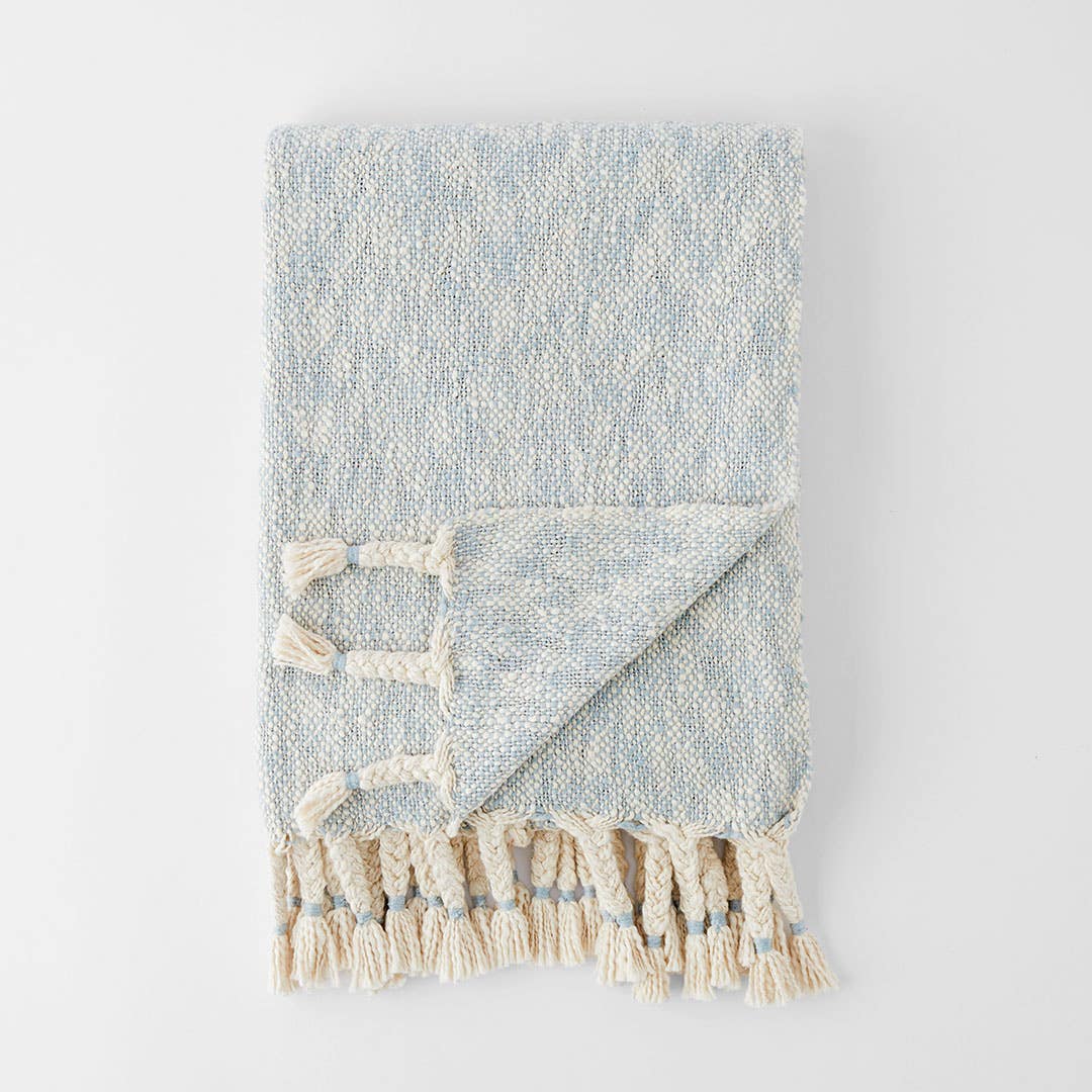 Shop Sully Tassel Throw Soft Blue Online Bed Bath N Table