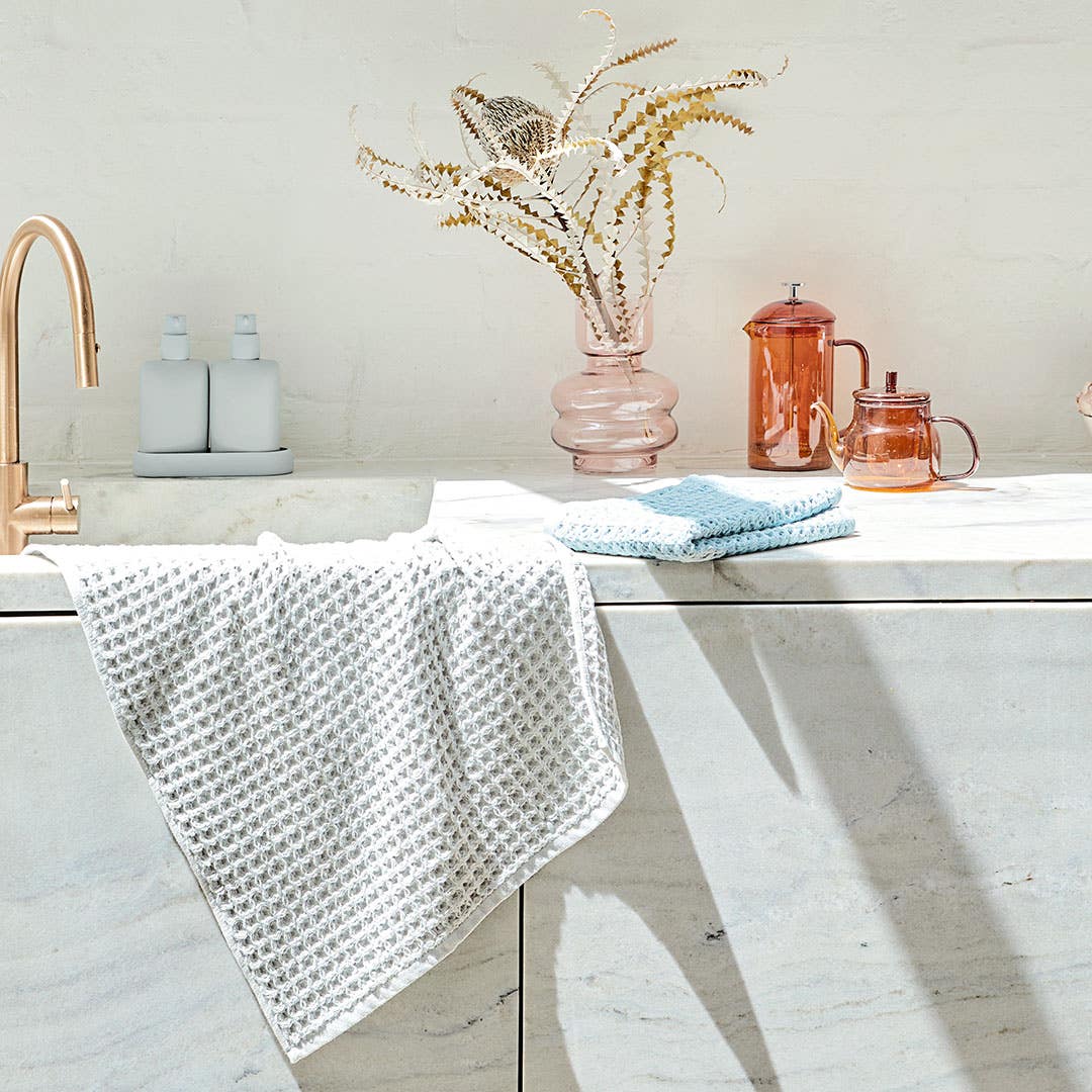 Shop Waffle Tea Towel Set Of 2 Slate Blue Online Bed Bath N Table