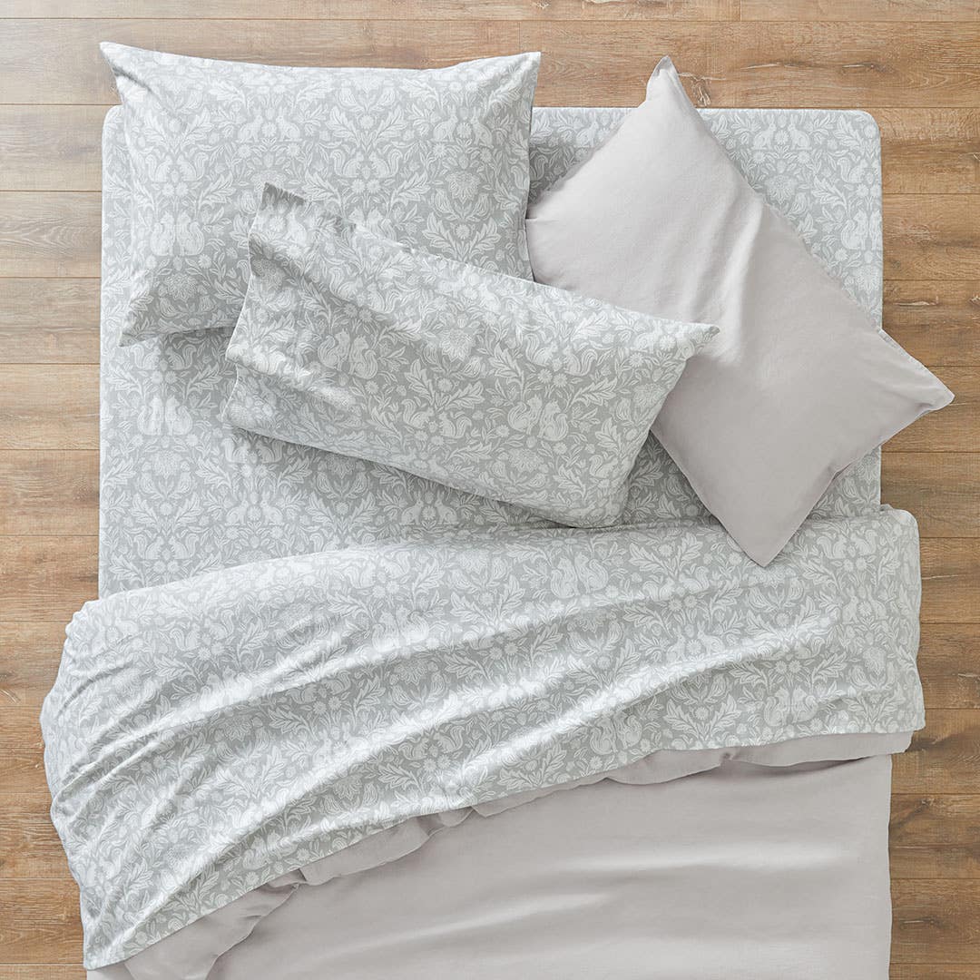 Shop Woodland Flannelette Sheet Set Grey Cream Floral Online Bed Bath N Table