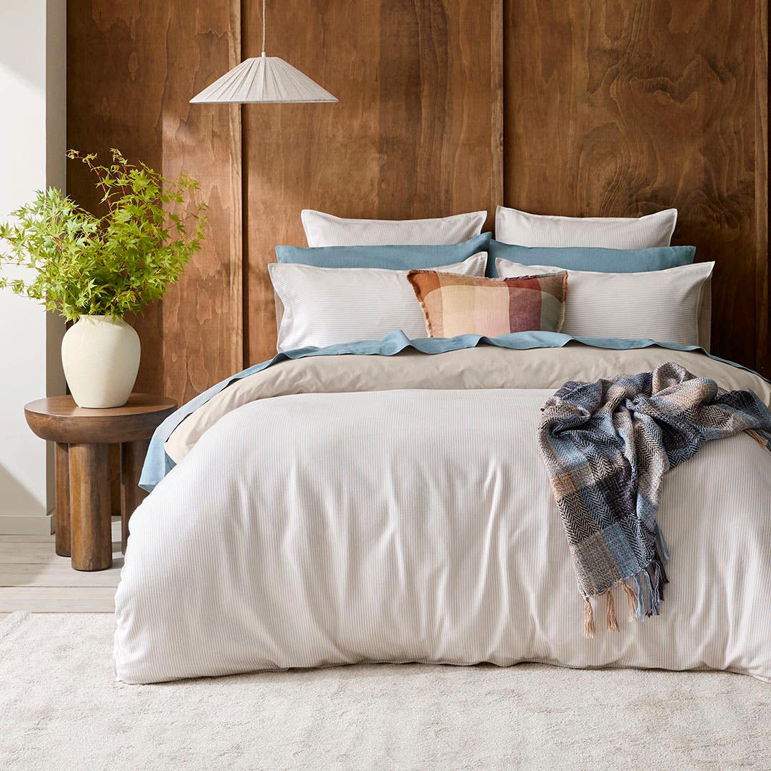 Morgan & Finch Levi Reversible Brushed Cotton Quilt Cover - Oat
