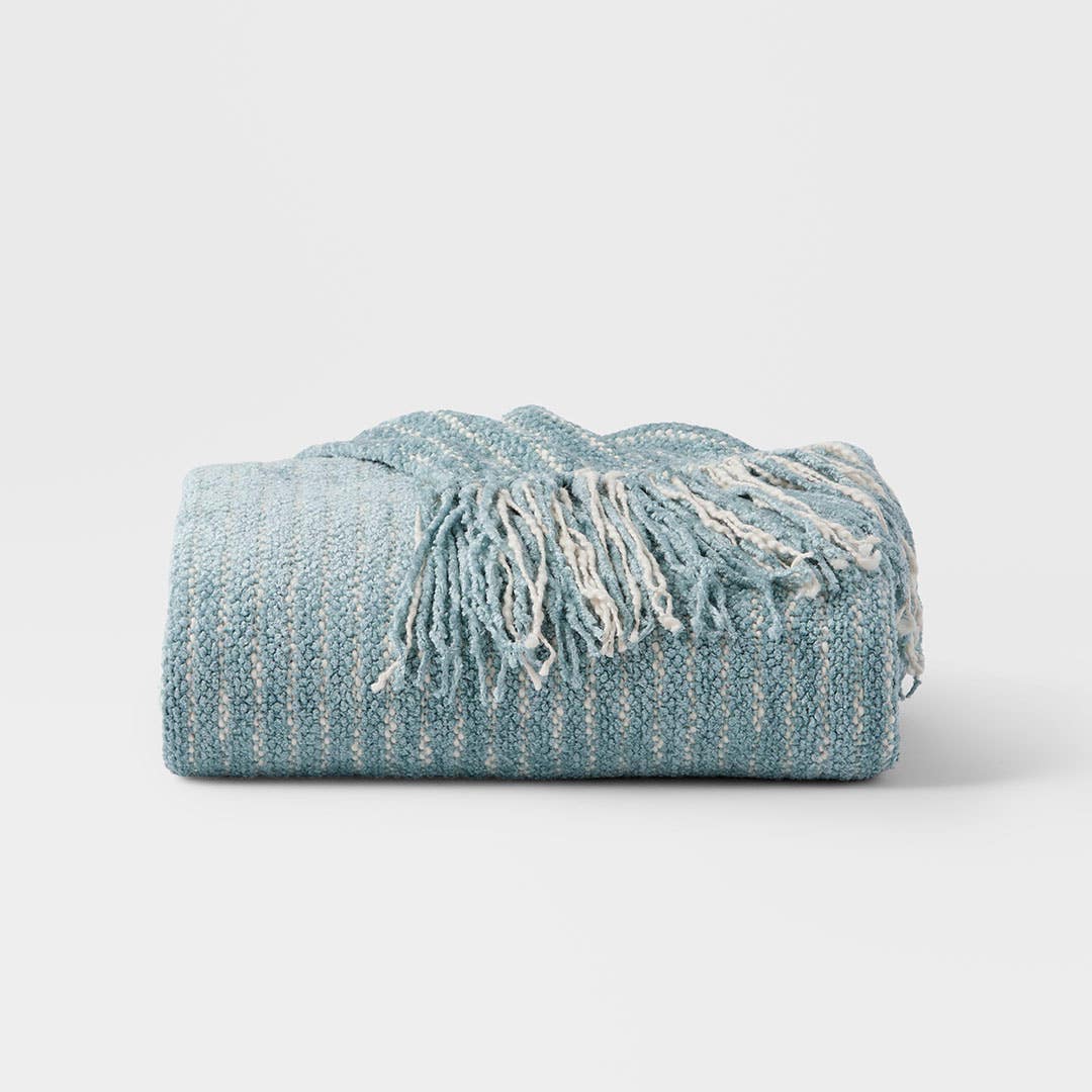 Shop Josie Striped Tassel Throw - Soft Blue Online | Bed Bath N' Table