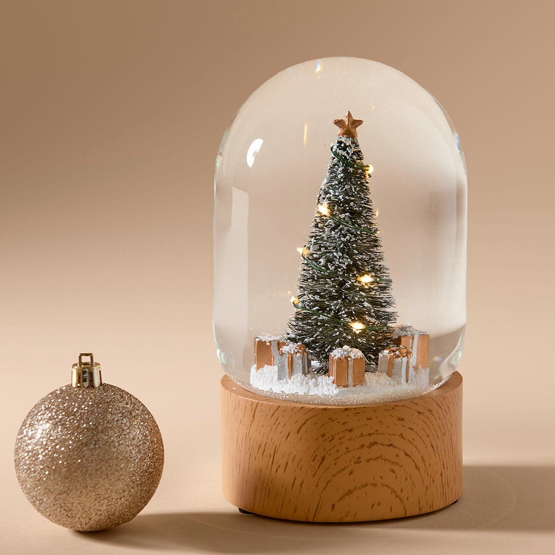 SNOW DOME_LM Modern Tree LED Snow Dome   · White